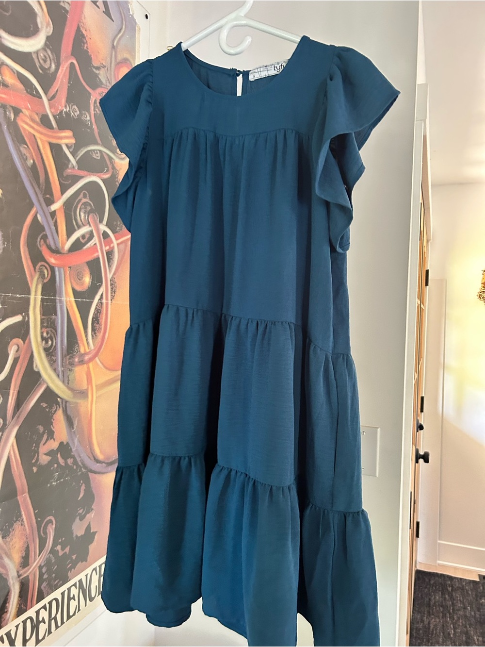 Girls Tiered Flutter Sleeve Dress - Teal